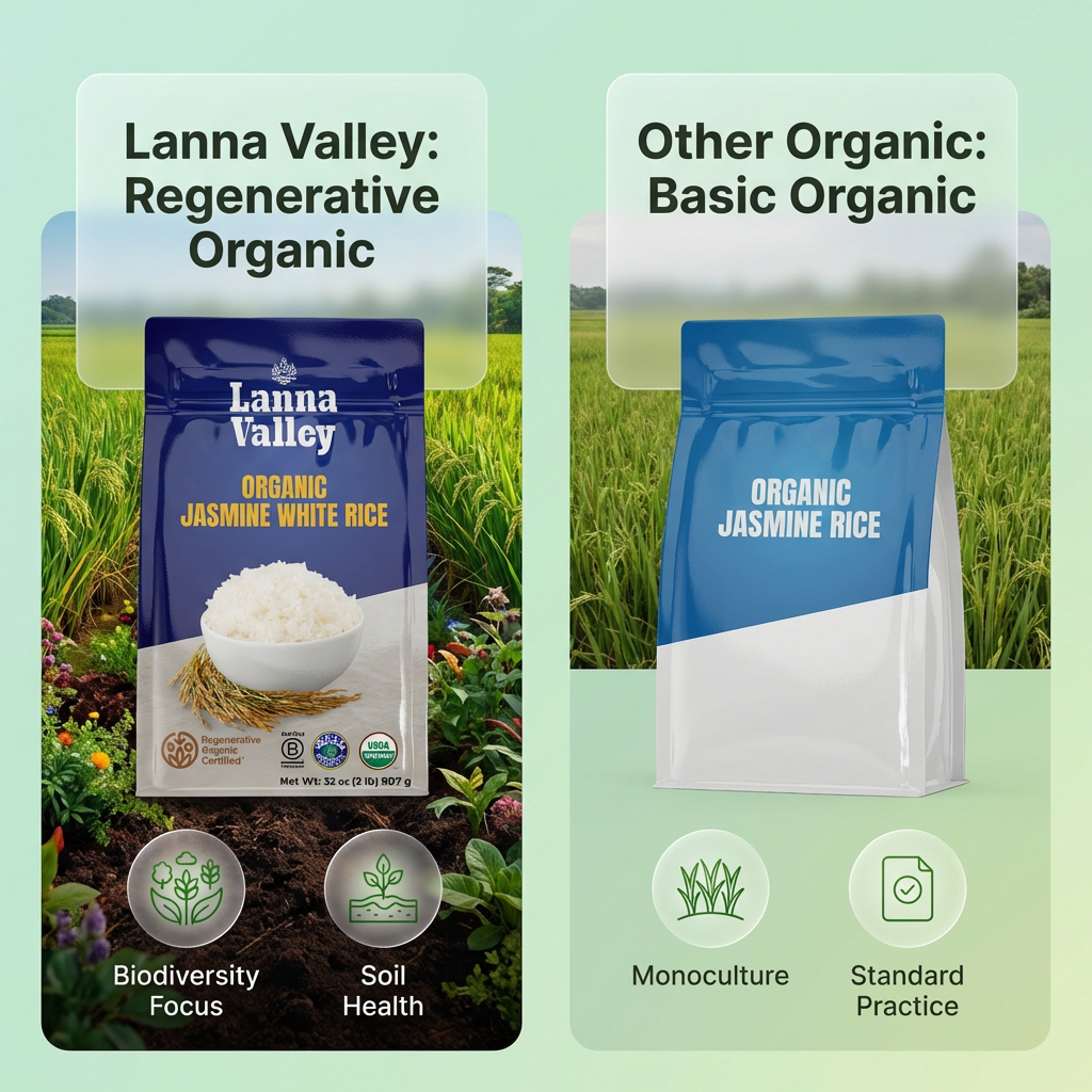 Lanna Valley Regenerative Organic Jasmine White Rice – Authentic Thai Hom Mali Rice – USDA Organic, ROC,B-Corp, Ecocert Certified – Grown in Northern Thailand – Allergen-Free Facility – 32 oz (2 lb)