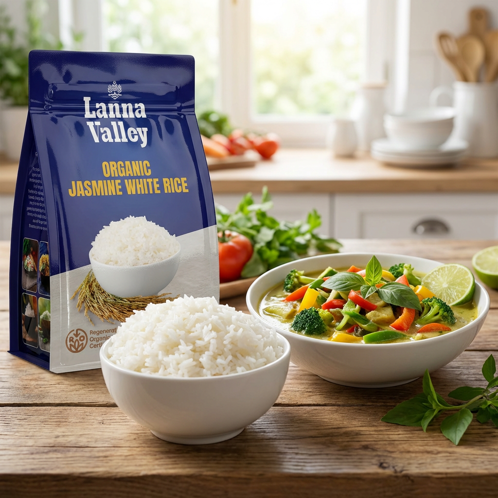 Lanna Valley Regenerative Organic Jasmine White Rice – Authentic Thai Hom Mali Rice – USDA Organic, ROC,B-Corp, Ecocert Certified – Grown in Northern Thailand – Allergen-Free Facility – 32 oz (2 lb)